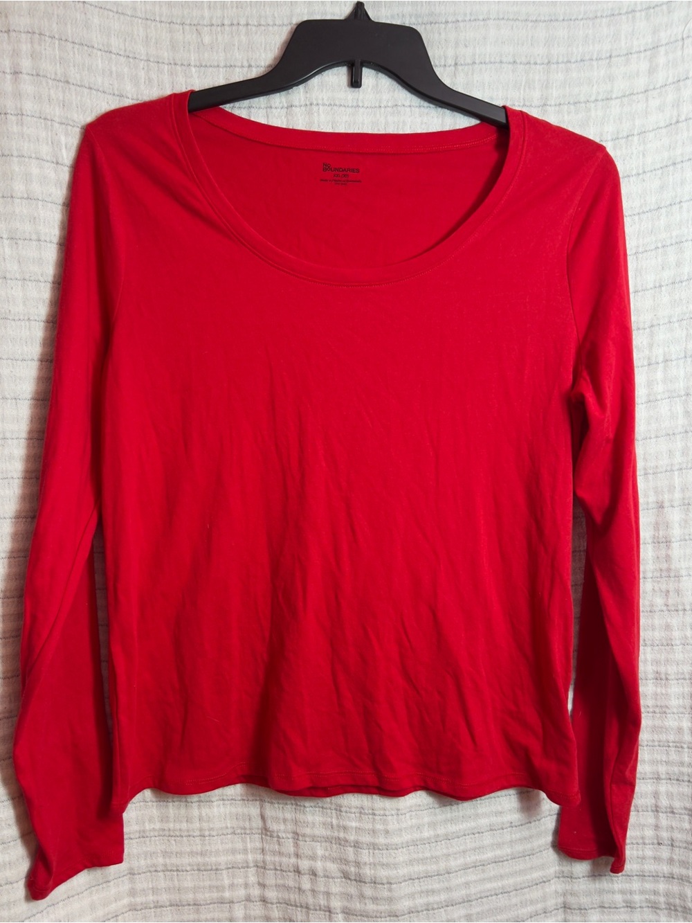 No Boundaries Red Scoop Neck Long-Sleeve Top